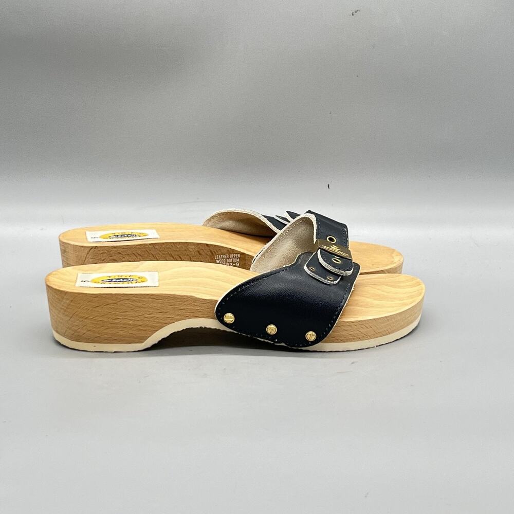 Dr Scholl's Sandals Womens 6 Black Leather Original Exercise Wedge Slide Shoes